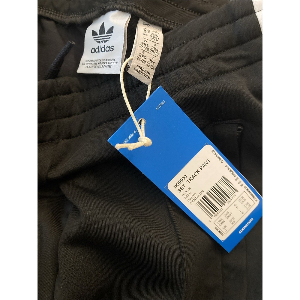 Adidas Womens Size 2XS SST Track Pants Pockets 3 Stripe Black White Slim IK6600 - Picture 9 of 9